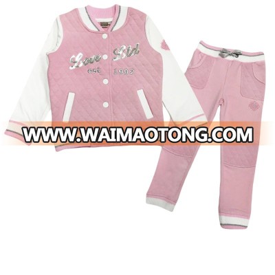 2-8 Y Kid Girl Snap Front Open Jacket+ Long Trousers Autumn&Winter Kids Long Sleeve Clothes Suit