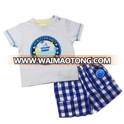 Newborn baby two pcs T shirt twill short clothing set,cheap newborn baby clothing set,boys clothing set