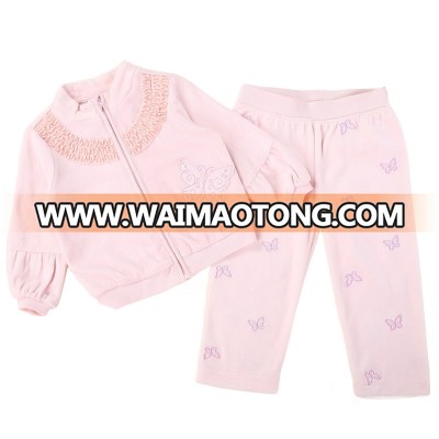 Fancy Butterfly Applique Nice Velour Child Clothing Sets